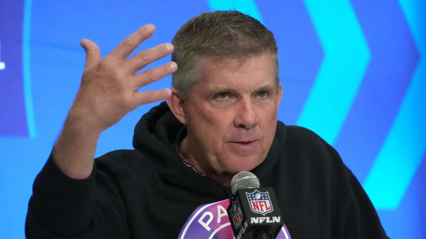 Feb 27, 2024; Indianapolis, IN, USA; Denver Broncos coach Sean Payton during the NFL Scouting Combine at Indiana Convention Center. Mandatory Credit: Kirby Lee-USA TODAY Sports